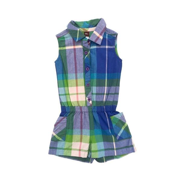 Tea Collection Madras Plaid Romper 2 - Picture 1 of 5